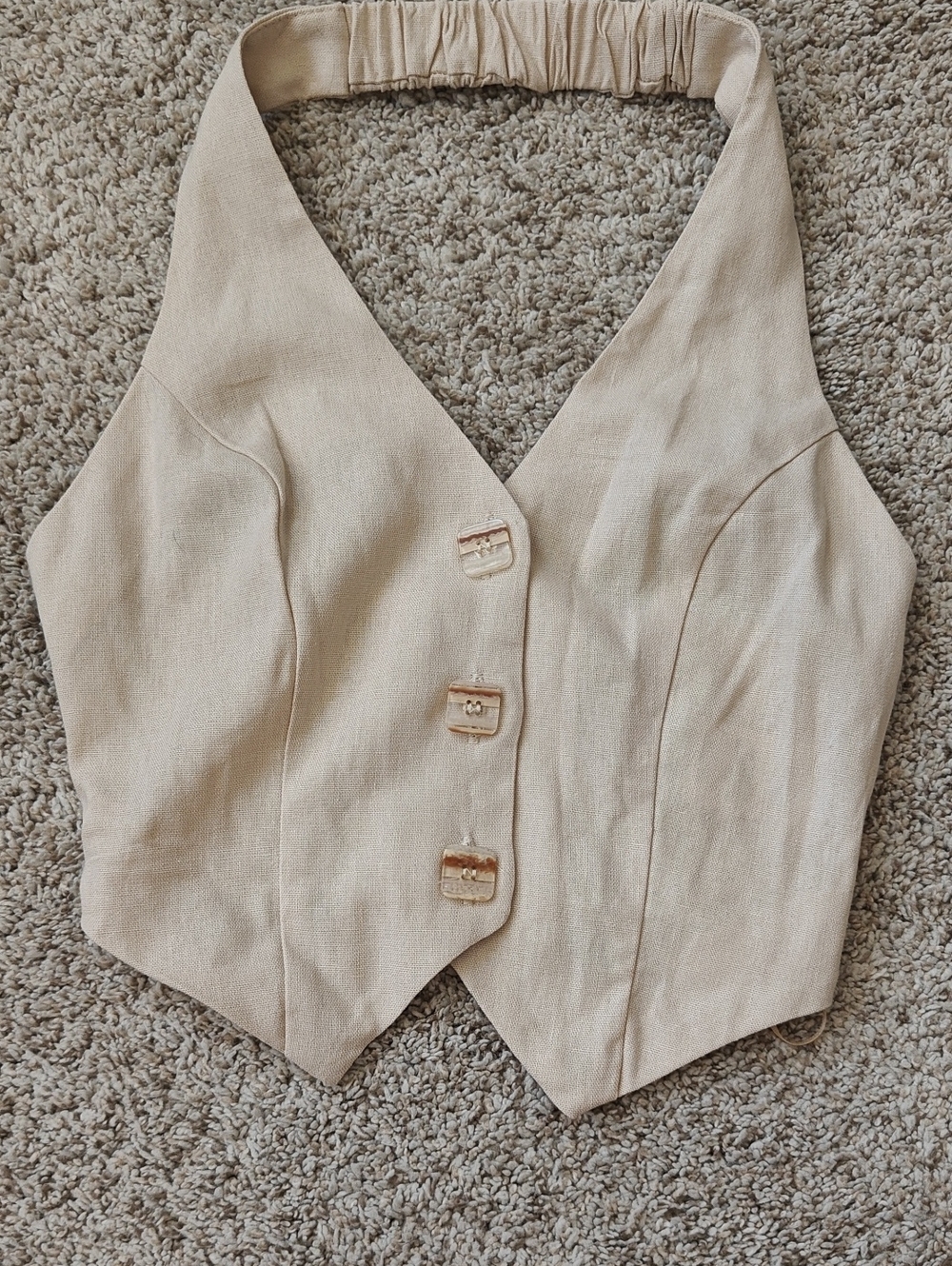 O.L.M. Beige Halter Cropped Button Down Vest